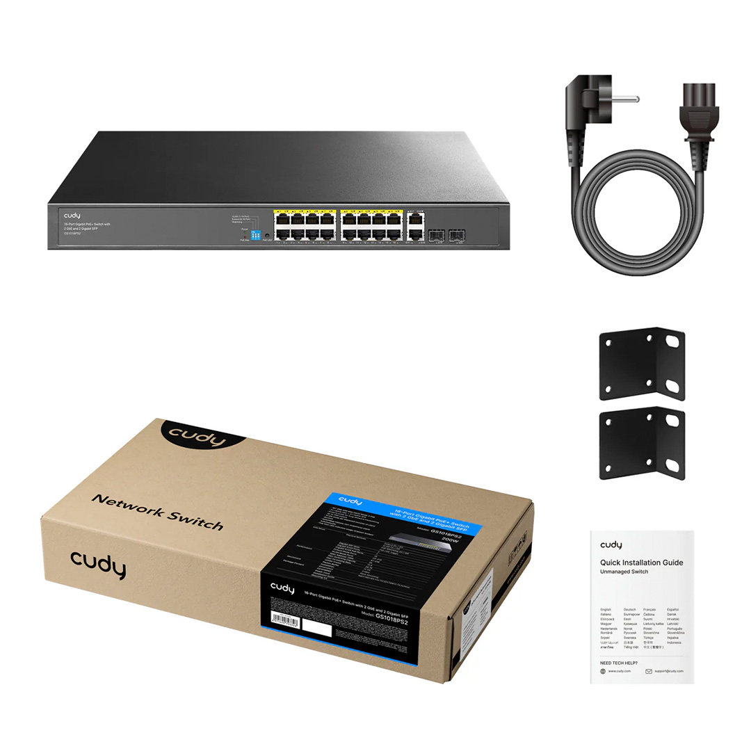 Cudy GS1018PS2 Switch PoE+ Gigabit 16 Puertos 2 SFP Rack